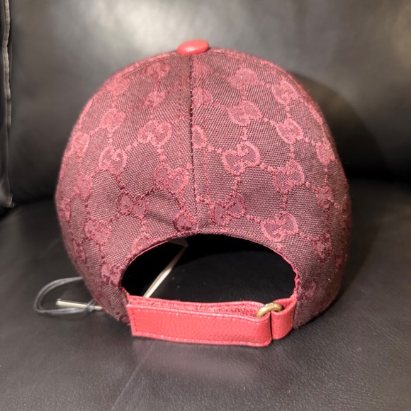 UNISEX GUCCI GG MONOGRAM CANVAS BASEBALL CAP BURGUNDY ADJUSTABLE HAT - Picture 4 of 6